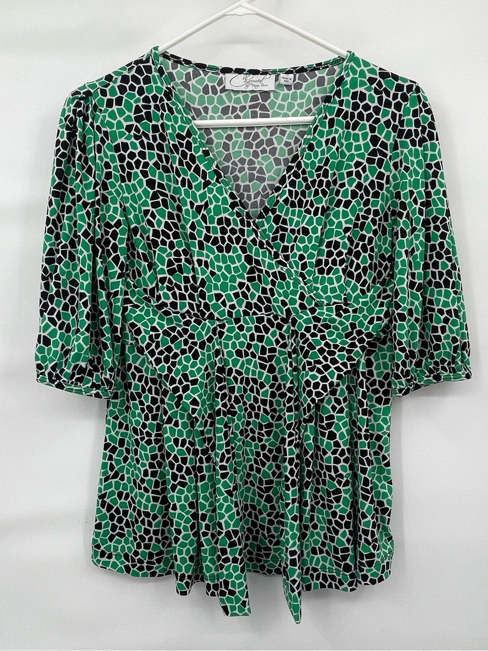 Charmed by Nancy Rose green blue patterned blouse